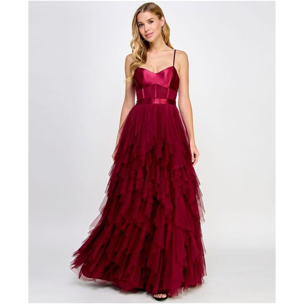 ANGL Womens Sweetheartneck Tiered Ruffled Dress, Red, Juniors, 13/14, DM